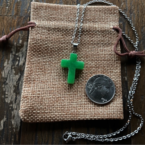 Malaysian Jade Necklace Crystal Cross Necklace Boho Jewelry Hippie Necklace - Picture 2 of 2